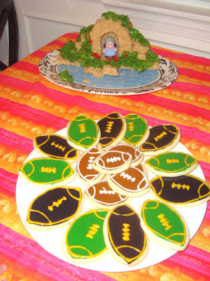 Football Shaped Cookies and Rice Krispie Grotto