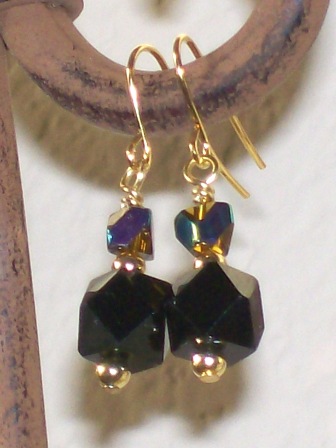 Black and rainbow glass and brass earrings - $14