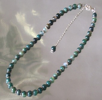 Blue and green polished stone beads with silver spacers necklace- $38 SOLD