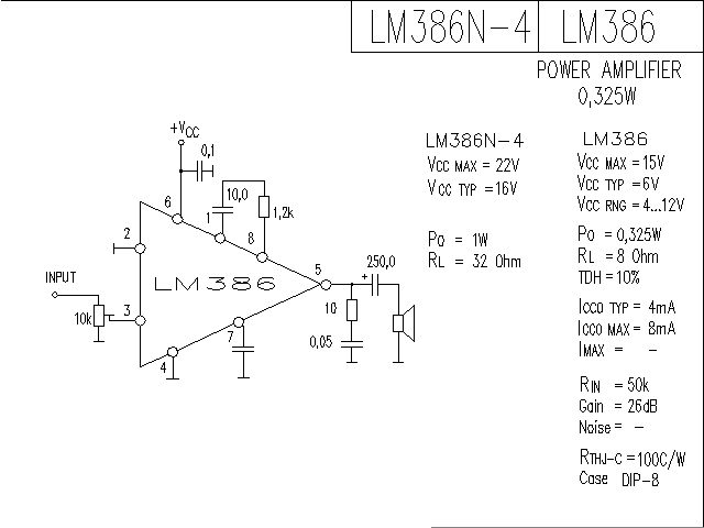 Schematics Electronic Components: Audio Amplifier LM386 0,325W