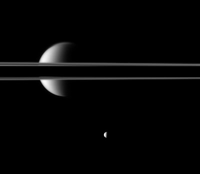 Saturn's rings, Titan and Mimas