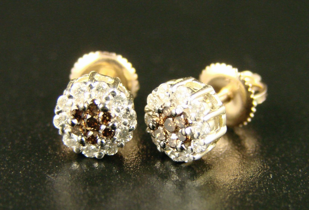 new_york_jewels 14K CHOCOLATE/WHITE FLOWER DIAMOND STUD EARRINGS .60 CT