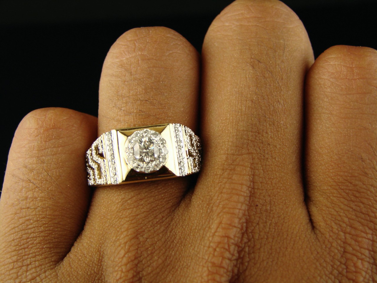 new_york_jewels 14K YELLOW MENS XL SOLITAIRE PAVE DIAMOND RING BAND 1.4