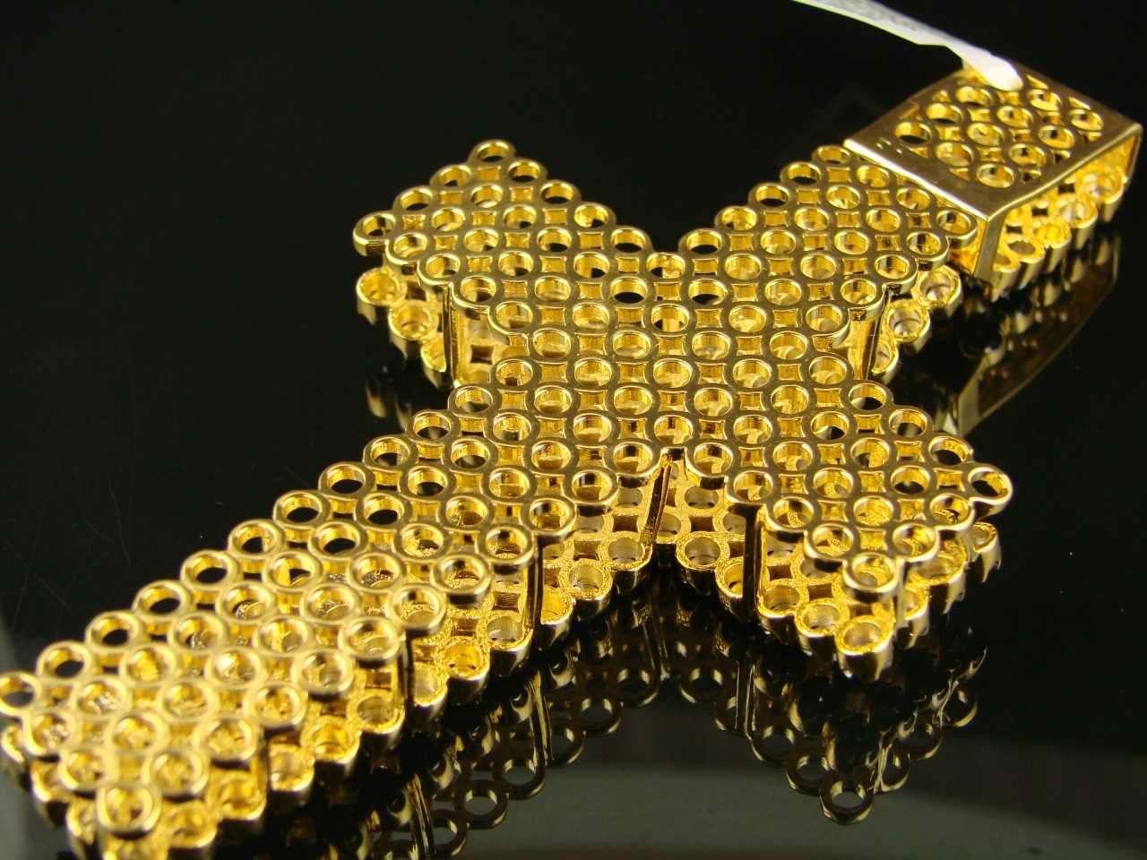 new_york_jewels 4 ROW MENS YELLOW GOLD FINISH XL DIAMOND 5 INCH CROSS