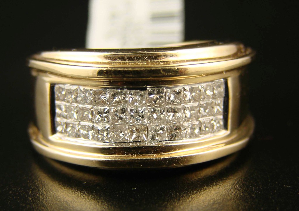 new_york_jewels: 14K MENS 3 ROW PRINCESS CUT DIAMOND BAND RING 2.0 CT