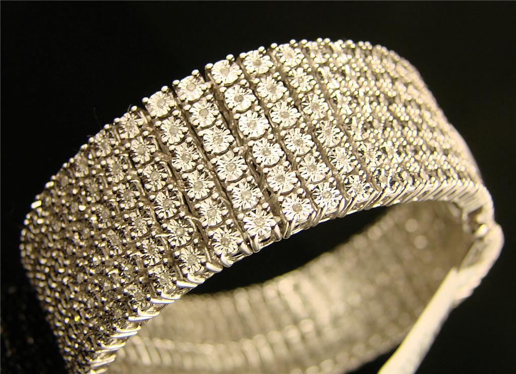 new_york_jewels MENS WHITE GOLD BIG DIAMOND BRACELET 6 ROWS 8.5" INCH