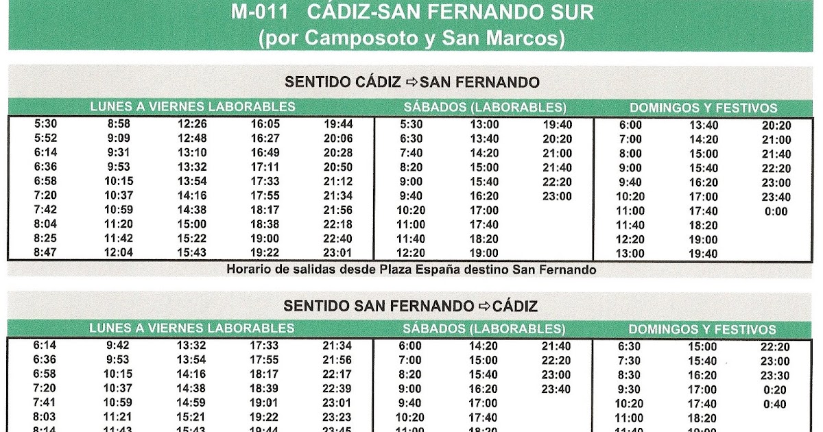 horario de autobuses de san fernando a cádiz
