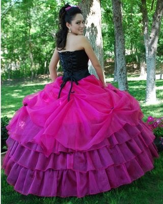Vestidos para Fiesta: de Vestido de 15 - Color Fucsia/Negro