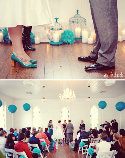 indoor wedding ceremony with balloons