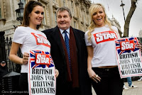 Derek Simpson with Daily Star P3 girls supporting BNP vehicle British Jobs for British Workers