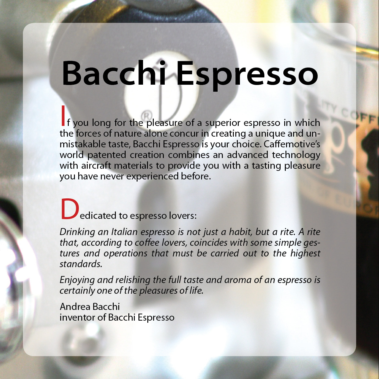 Bacchi Espresso Coffee Machine