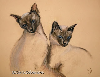 Art Helping Animals: Two Siamese Cats Pastel Drawing By Cori Solomon
