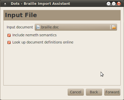 Dots braille typesetting program Import a file