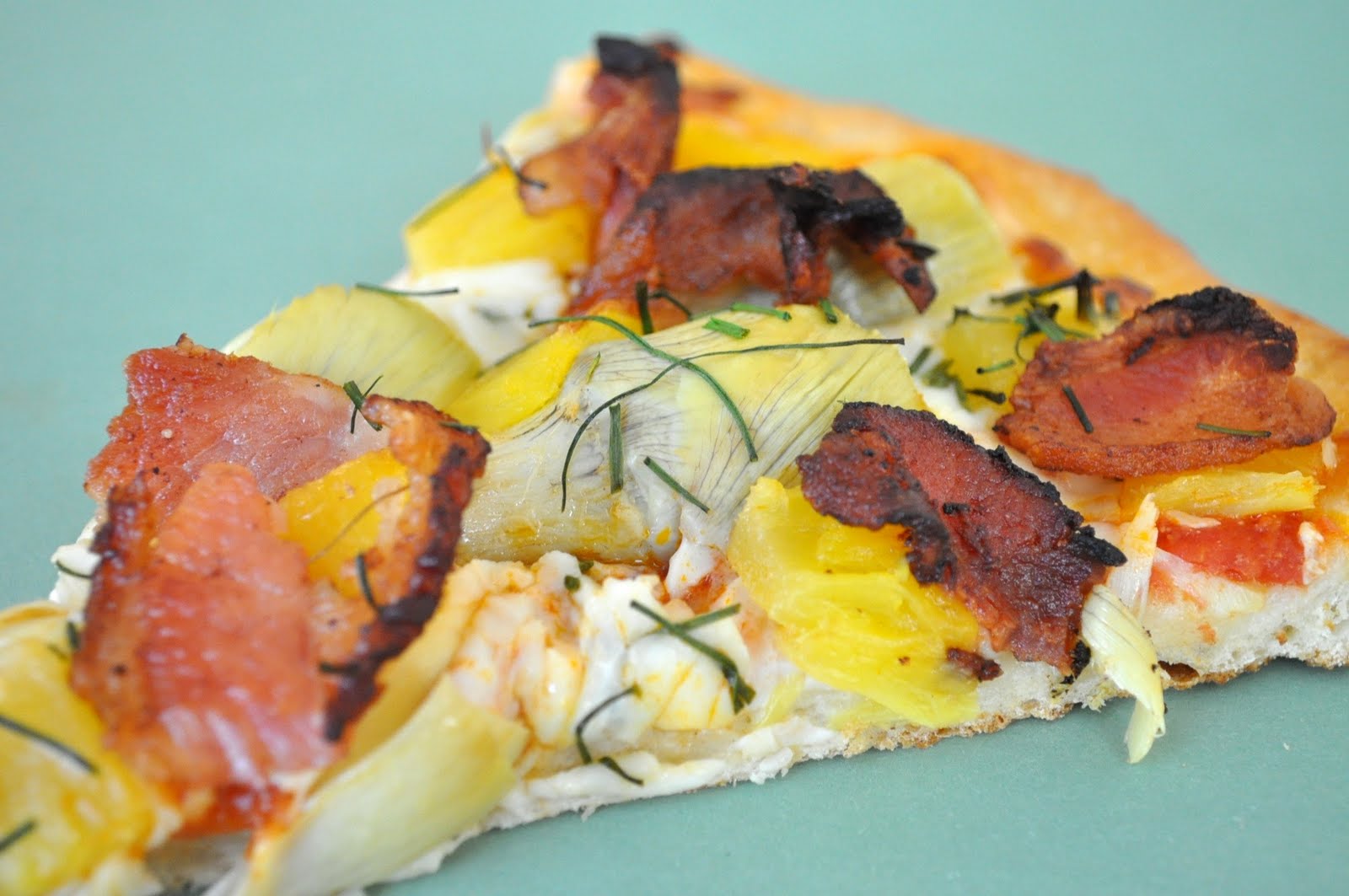 Freeing My Martha Bacon and Artichoke Heart Pizza with Pineapple