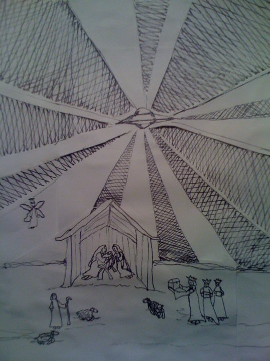 Artists In Residence working on the christmas eve bulletin cover for