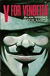 A color image of the front cover of 'V for Vendetta' by Alan Moore, illustrated by David Lloyd.