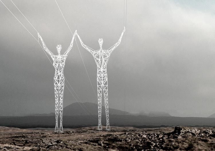 Human pylons carry electricity in Iceland 04 Pics Curious, Funny