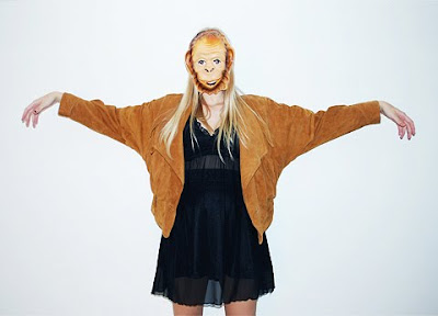 girl posing in a monkey mask, what i wore, lookbook fashion, costume