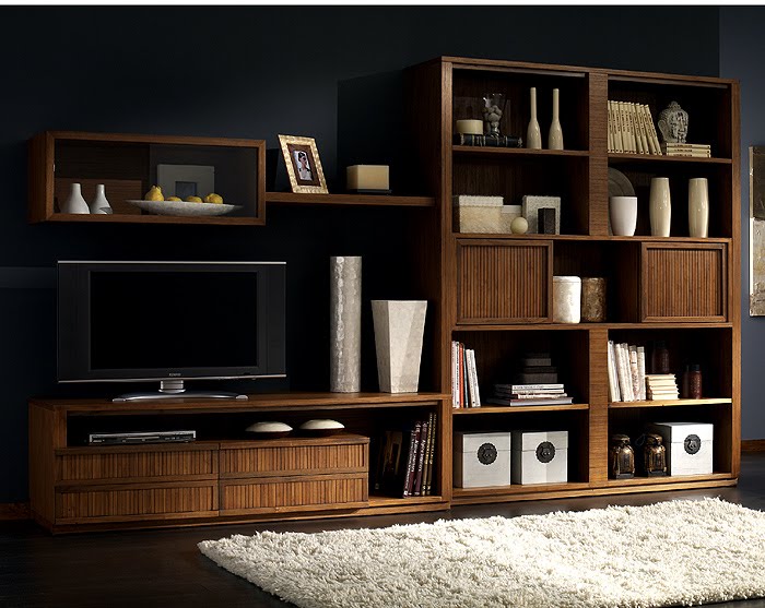Entertainment and bookcase wall unit. TIBET craftsman furniture collection design by Somerset Harris