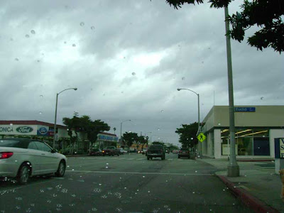 parked at 4:55 pm - first rain drops on my windshield