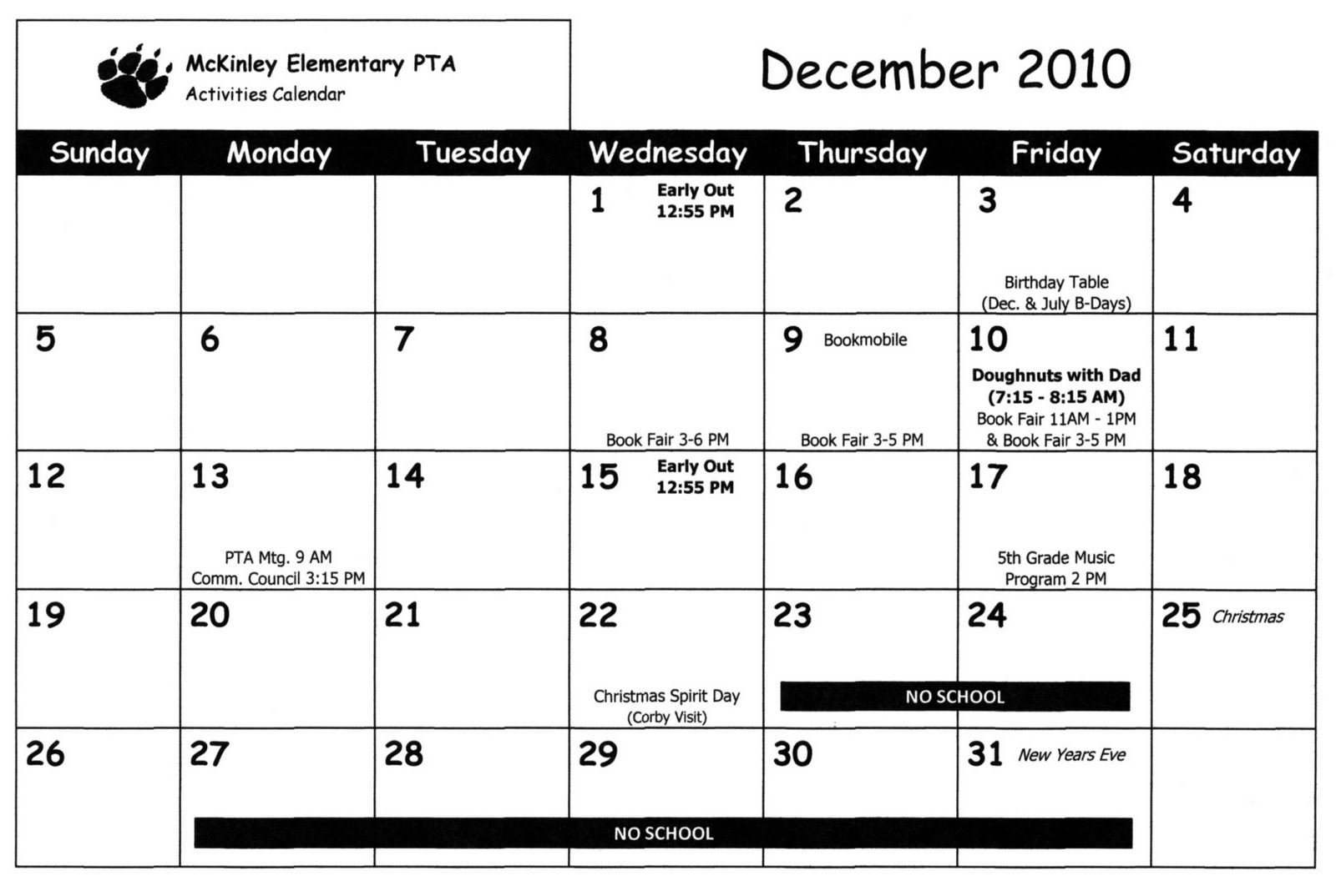 Cougar Corner December Calendars