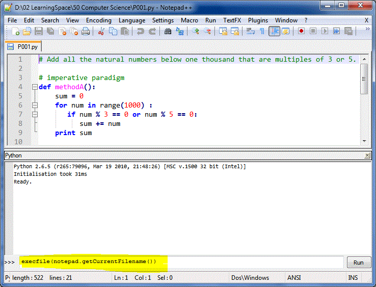 Tech Travel Think: Project Euler, Python and Notepad++