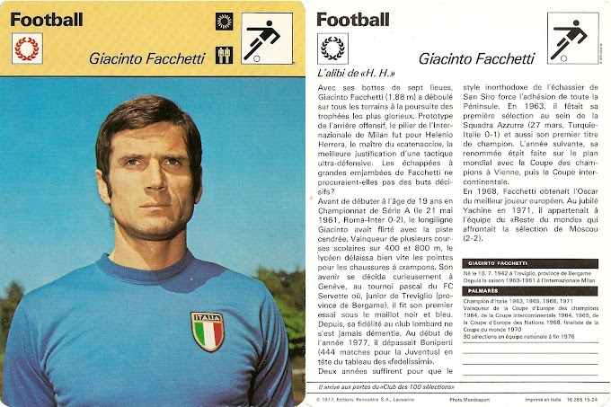 LA FICHE DETAILLEE. Giacinto Facchetti.