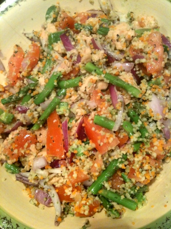Wasabi Flavored Couscous with Salmon and Asparagus