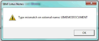 Error NOTES 8.5.1 : Type mismatch on external name: UIMEMODOCUMENT 