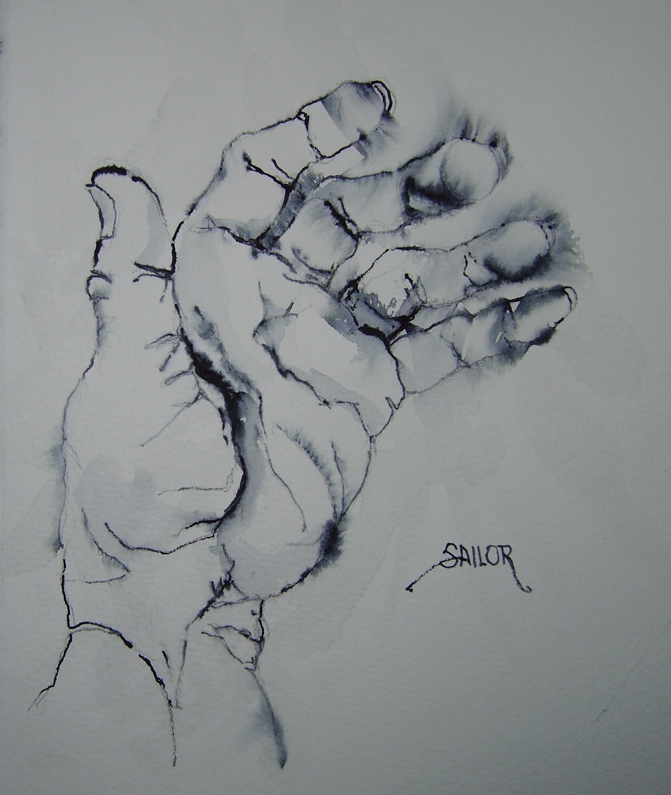 Barb's Daily Creations: My Left Hand - Contour Drawing and Ink