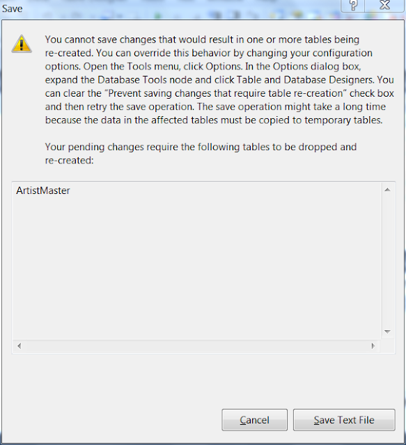 Your pending changes require the following tables to be dropped and re