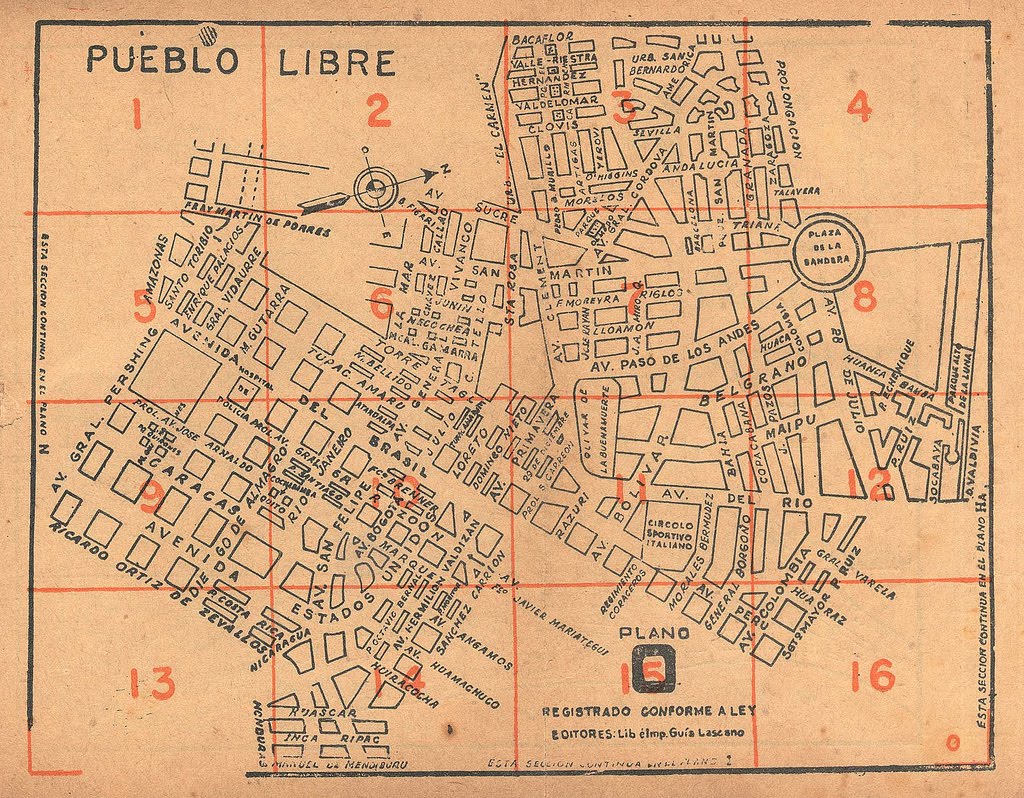 Planos de calles de 1939 de Lima y Callao en el Perú Distrito de