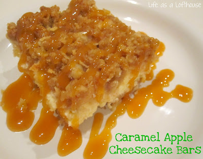 Caramel Apple Cheesecake bars start with a delicious crust, a creamy cheesecake filling, chopped apples and are topped with a sweet streusel topping. Life-in-the-Lofthouse.com