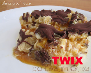 TWIX Ice Cream Cake is a delicious combination of ice cream, caramel sauce, sugar cookie and chocolate. Life-in-the-Lofthouse.com