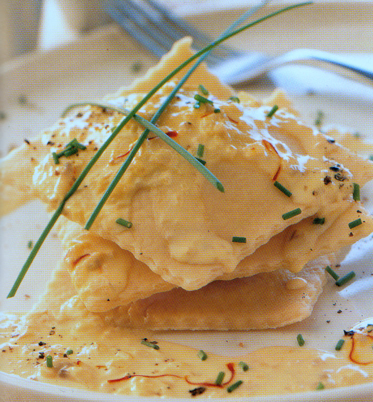 Fern Kitchen Lobster Ravioli with Saffron Mushroom Sauce