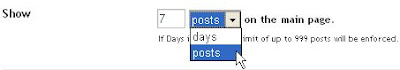 Blogger display no of posts to be displayed on the main page option