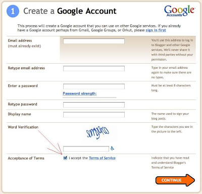 Blogger create a Google account