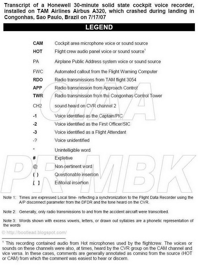 B O O T L E A D: Transcript of Cockpit Voice Recorder from Flight 3054 ...