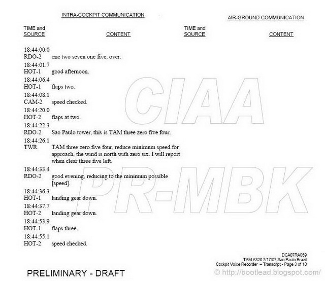 B O O T L E A D: Transcript of Cockpit Voice Recorder from Flight 3054 ...