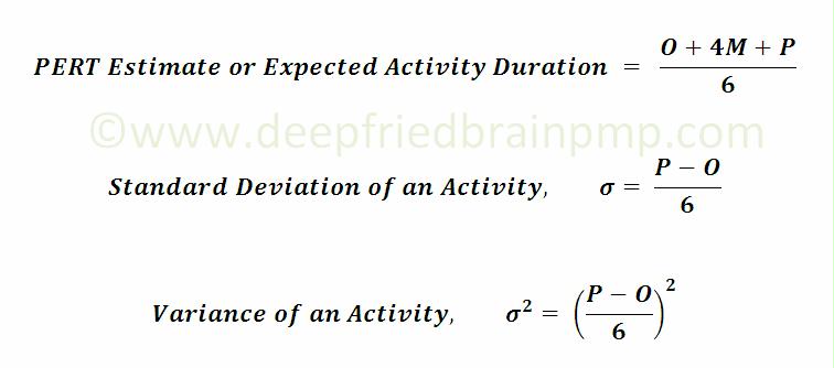 Formula for PERT, Standard Deviation and Variance for Duration Estimate