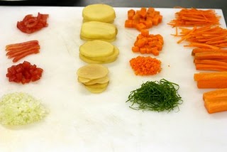 Tipos de cortes em legumes.