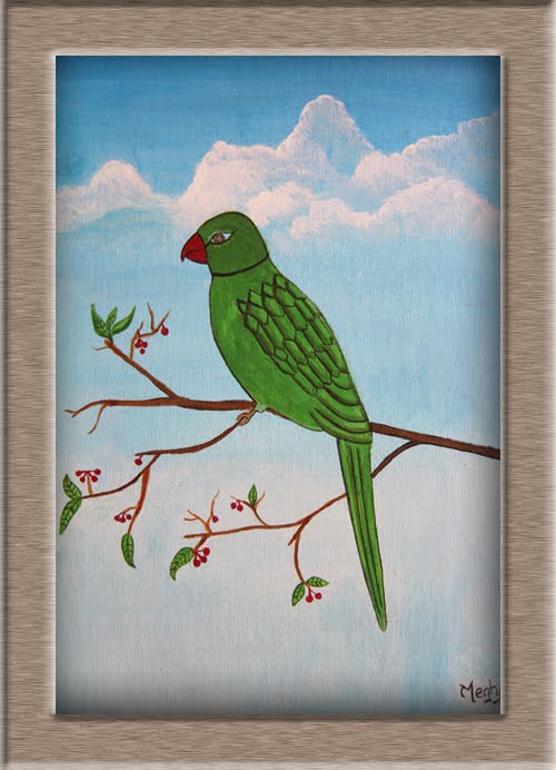 Art on Sketchbook by Megha Chhatbar Acrylics on Canvas Indian Parrot