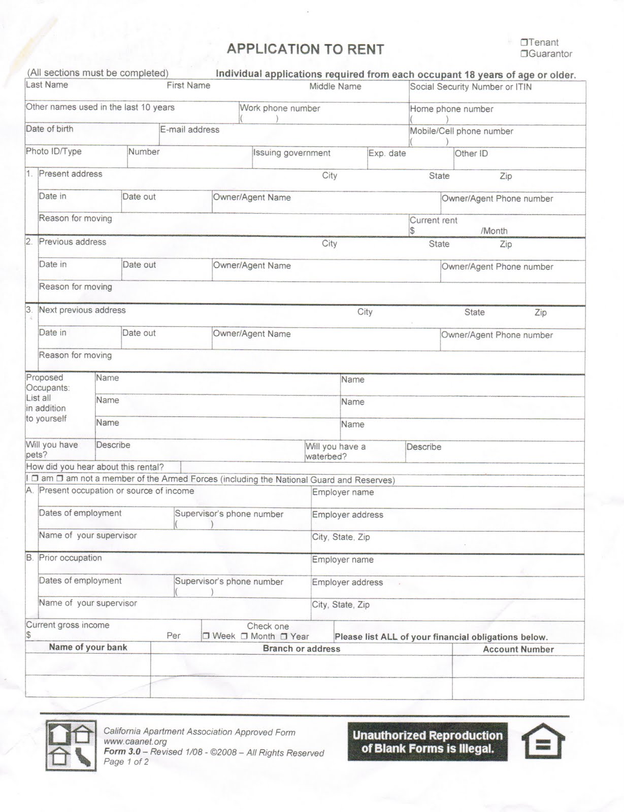 rent lease form