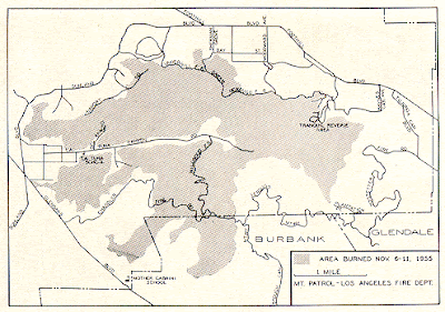 Map of 1955 La Tuna Canyon Fire. Click to enlarge...