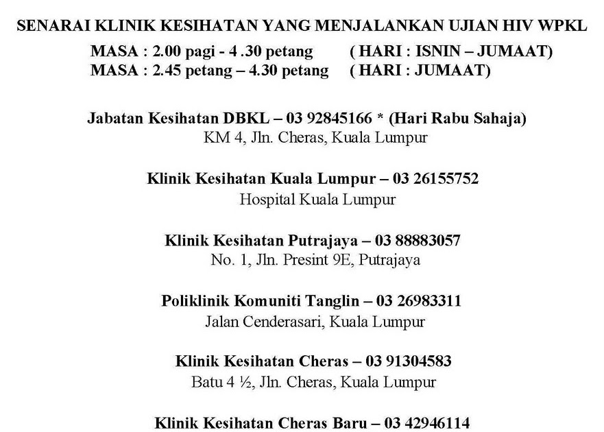 Senarai Klinik Kesihatan Kuala Lumpur  Jangan risau kepada semua