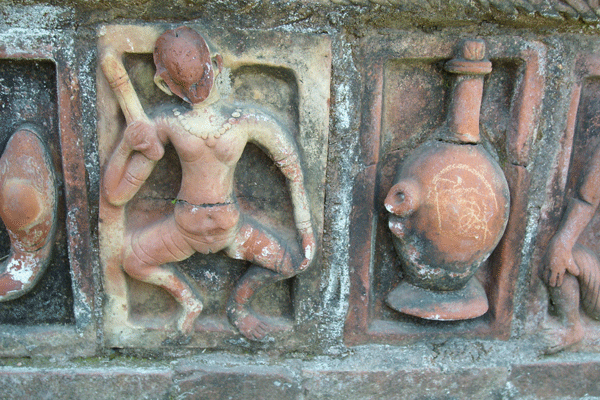 Terracotta on Sompur Vihara's central temple wall