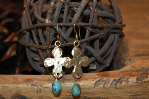 Hammered Cross Earrings w/Turquoise