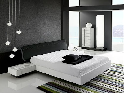 Contemporary black and white interior design bedroom.
