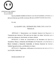 DEFENSOR DEL PUEBLO DE LA NACION: RESUELVE QUE TBA VUELVA A CORTAR EL PASTO, BASTA DE AGROTOXICOS