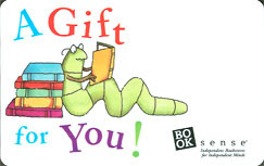 indie bookstore gift card with picture of bookworm